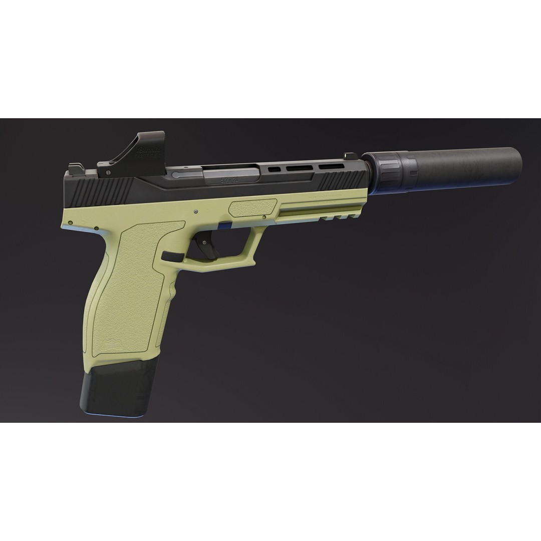 PSA Rock 57 3D Model – Low Poly Rigged Handgun with PBR Textures - View 6