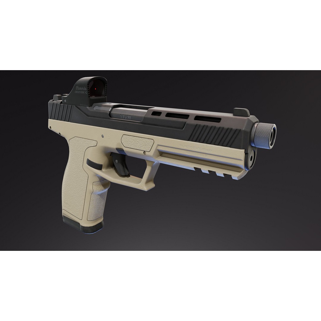 PSA Rock 57 3D Model – Low Poly Rigged Handgun with PBR Textures - View 8