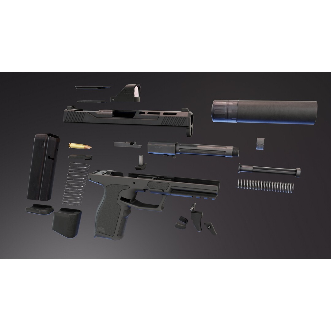 PSA Rock 57 3D Model – Low Poly Rigged Handgun with PBR Textures - View 9