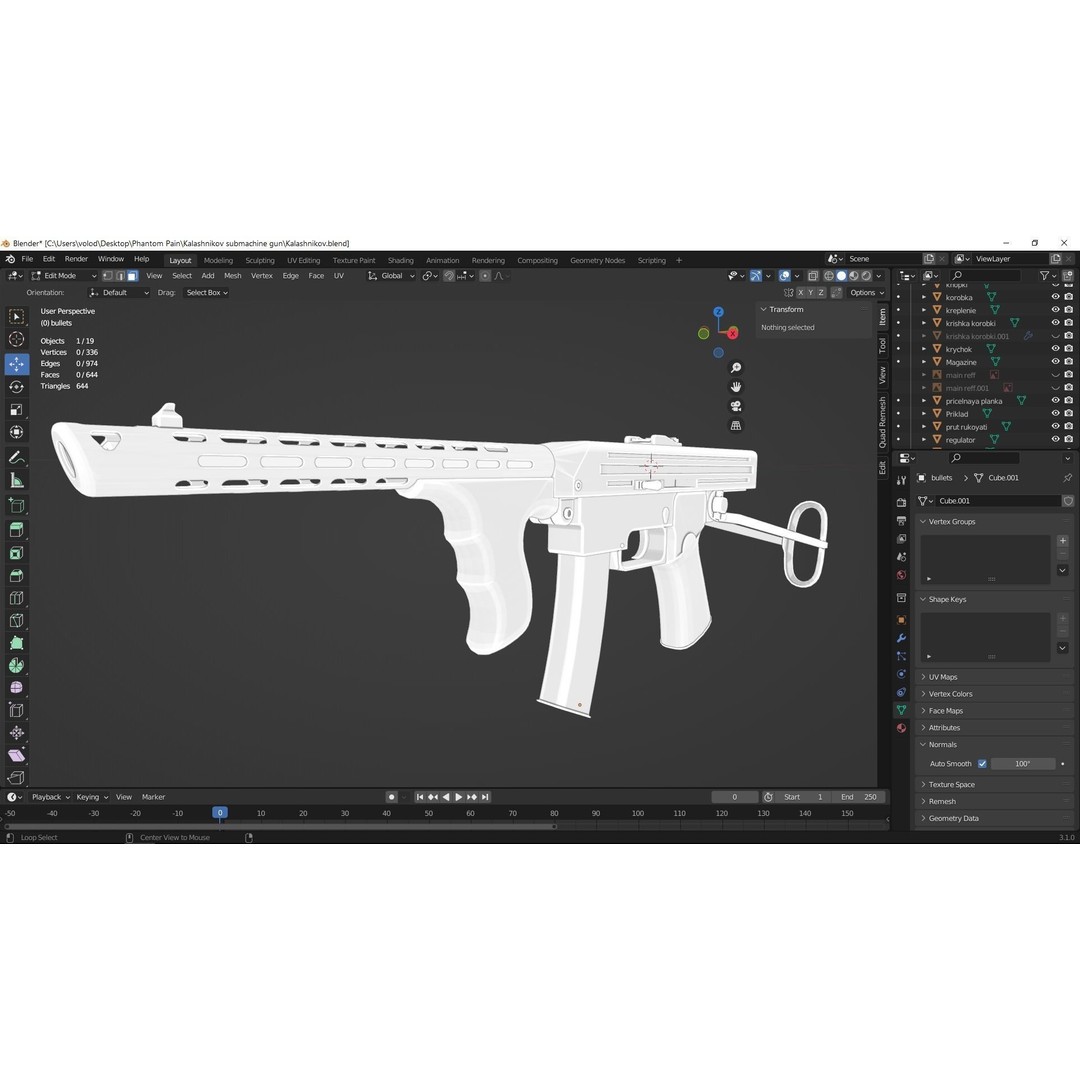 PPK 1942 Kalashnikov Submachine Gun 3D Model – Low Poly Game Asset, Blender