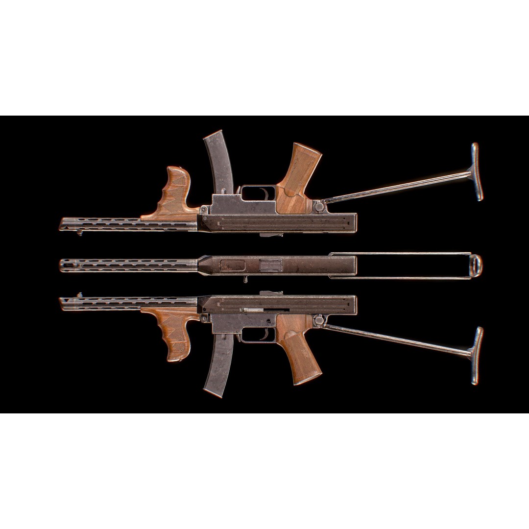 PPK 1942 Kalashnikov Submachine Gun 3D Model – Low Poly Game Asset, Blender - View 10