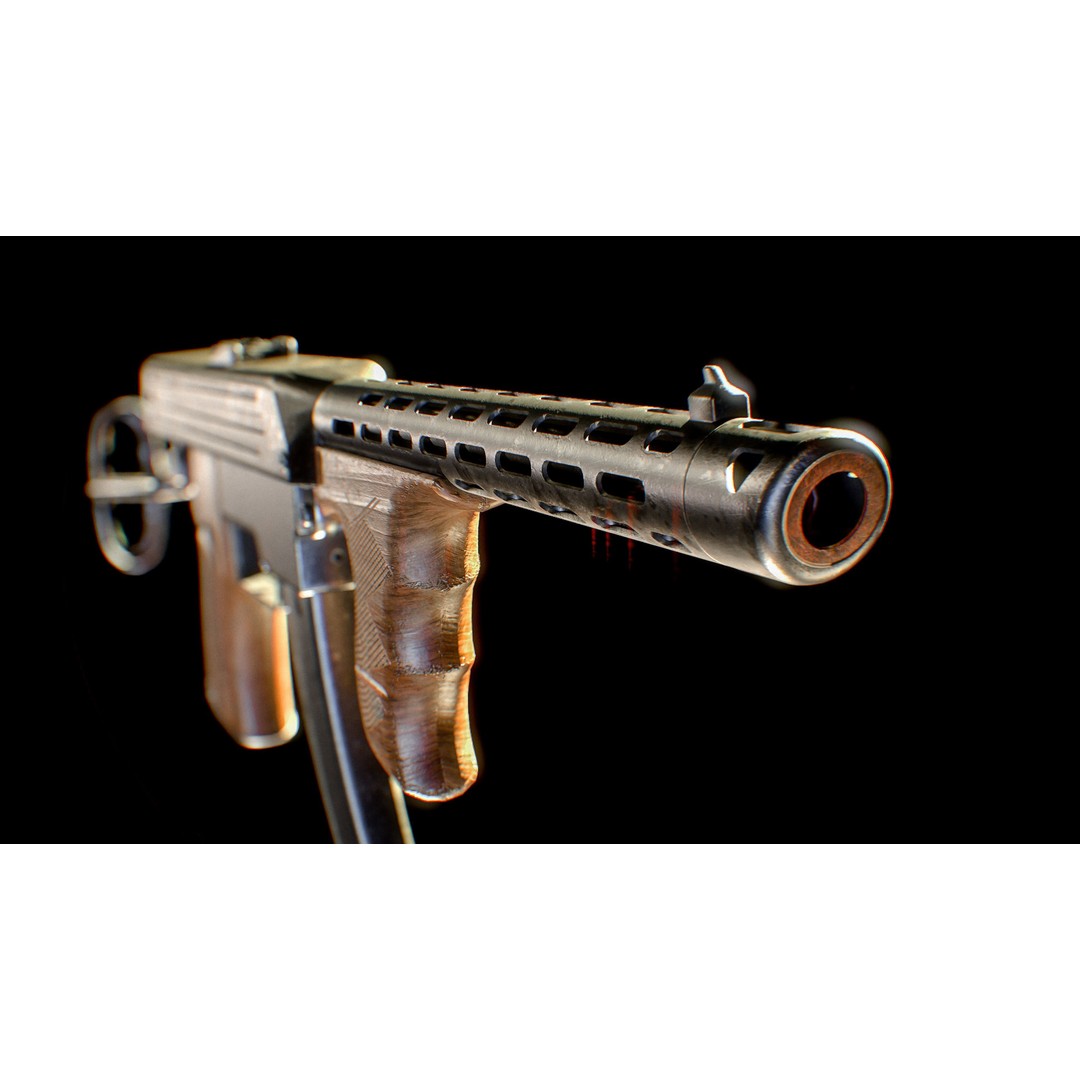 PPK 1942 Kalashnikov Submachine Gun 3D Model – Low Poly Game Asset, Blender - View 11