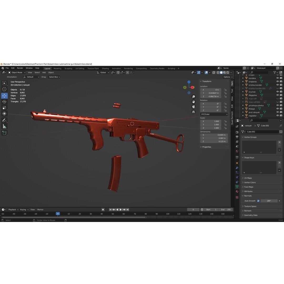 PPK 1942 Kalashnikov Submachine Gun 3D Model – Low Poly Game Asset, Blender - View 12