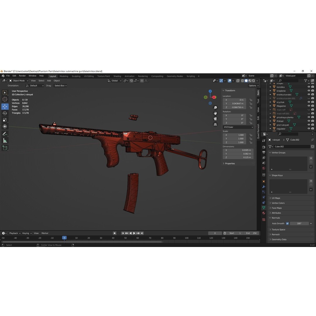 PPK 1942 Kalashnikov Submachine Gun 3D Model – Low Poly Game Asset, Blender - View 13