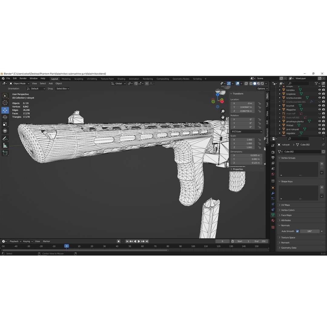 PPK 1942 Kalashnikov Submachine Gun 3D Model – Low Poly Game Asset, Blender - View 14