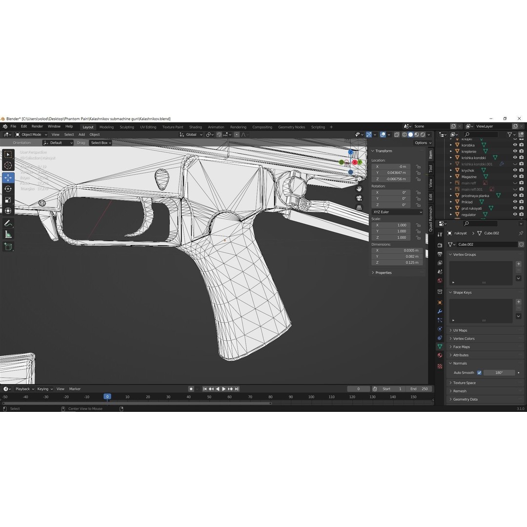 PPK 1942 Kalashnikov Submachine Gun 3D Model – Low Poly Game Asset, Blender - View 17