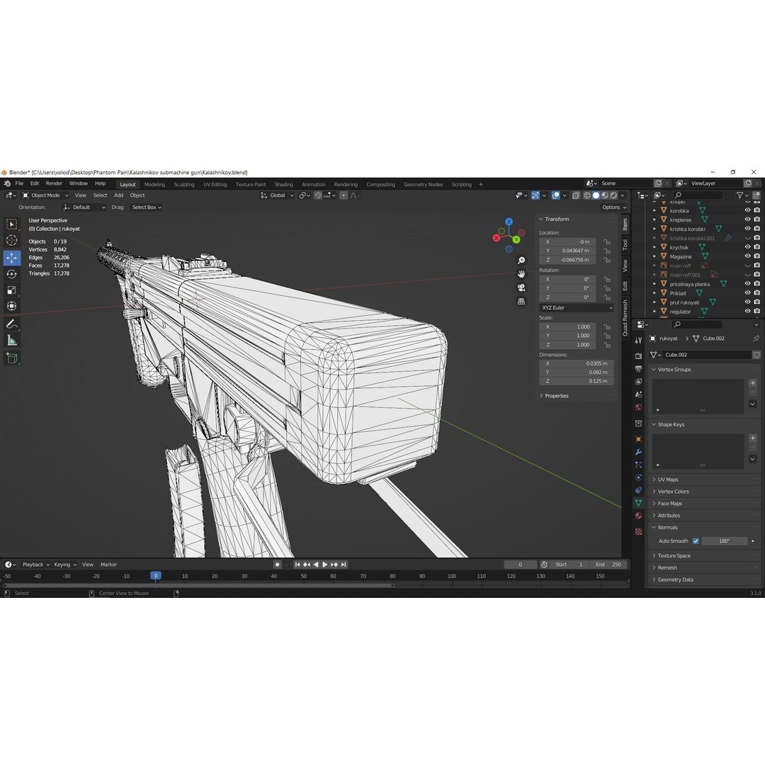 PPK 1942 Kalashnikov Submachine Gun 3D Model – Low Poly Game Asset, Blender - View 20