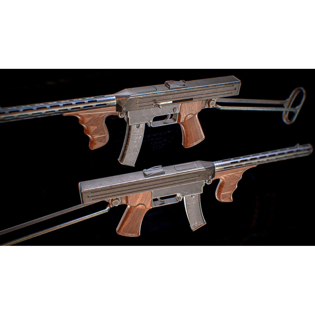 PPK 1942 Kalashnikov Submachine Gun 3D Model – Low Poly Game Asset, Blender - View 3