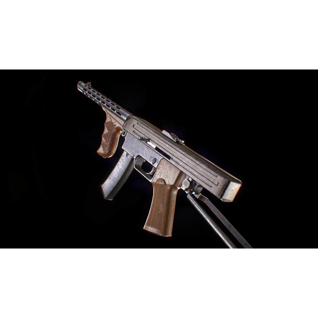 PPK 1942 Kalashnikov Submachine Gun 3D Model – Low Poly Game Asset, Blender - View 9