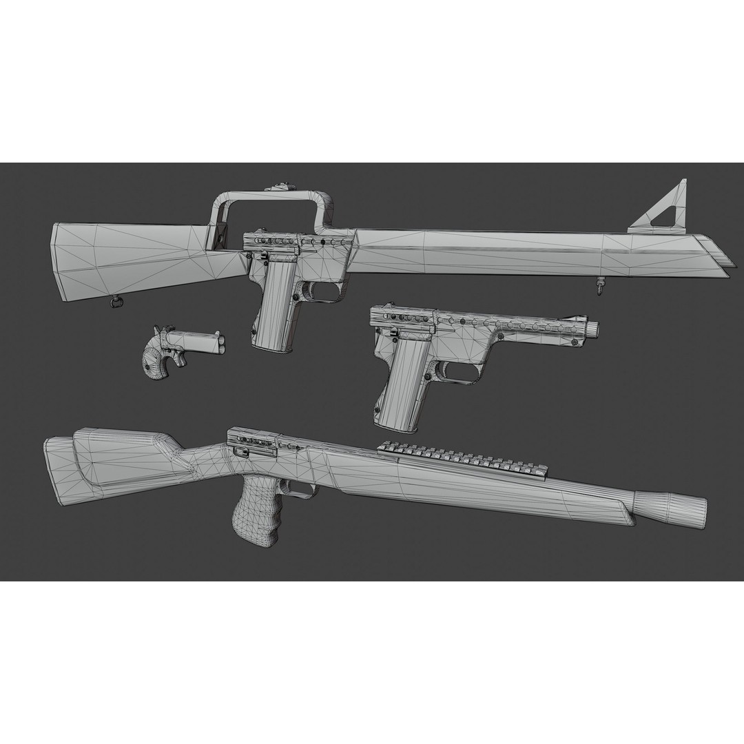 Gyrojet Weapons 3D Model – Low Poly Rigged Military Guns, FBX