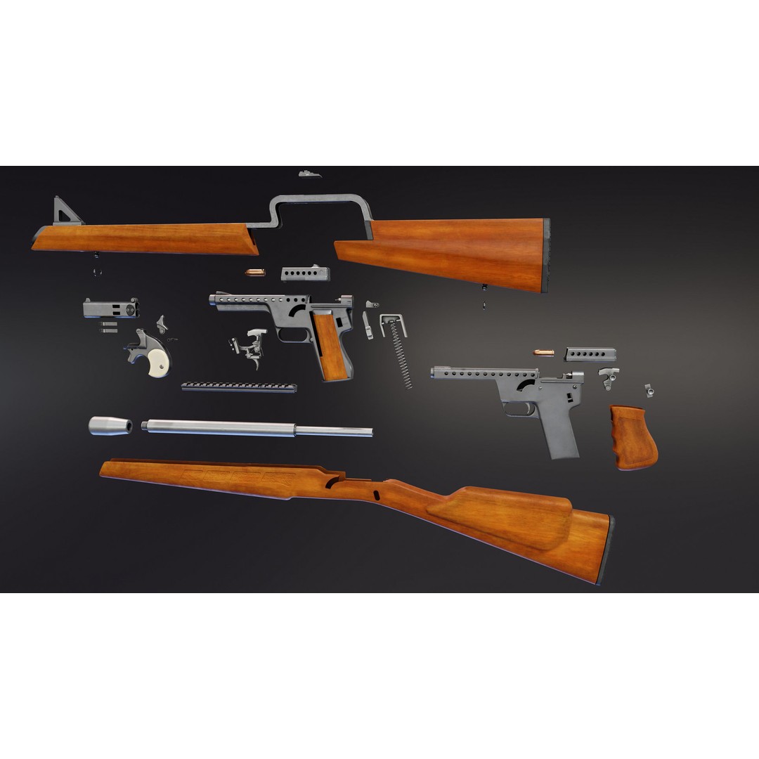 Gyrojet Weapons 3D Model – Low Poly Rigged Military Guns, FBX - View 17