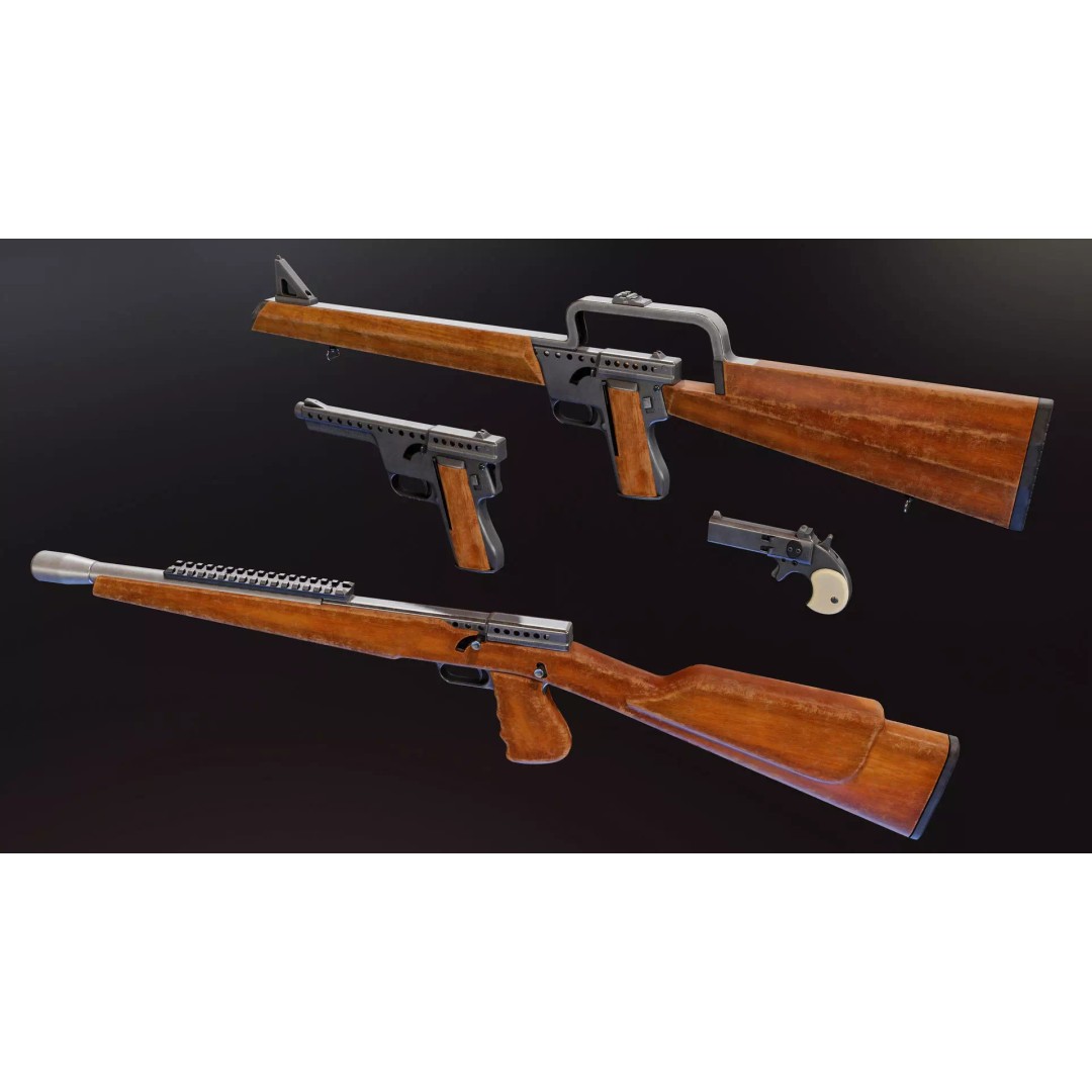 Gyrojet Weapons 3D Model – Low Poly Rigged Military Guns, FBX - View 2