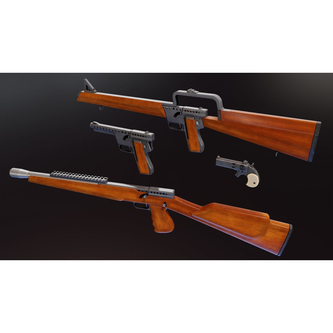 Gyrojet Weapons 3D Model – Low Poly Rigged Military Guns, FBX - View 3