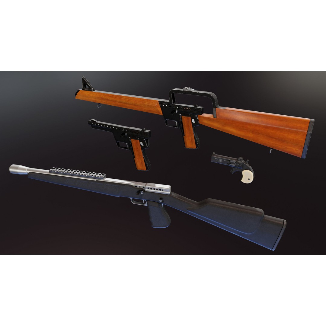 Gyrojet Weapons 3D Model – Low Poly Rigged Military Guns, FBX - View 4