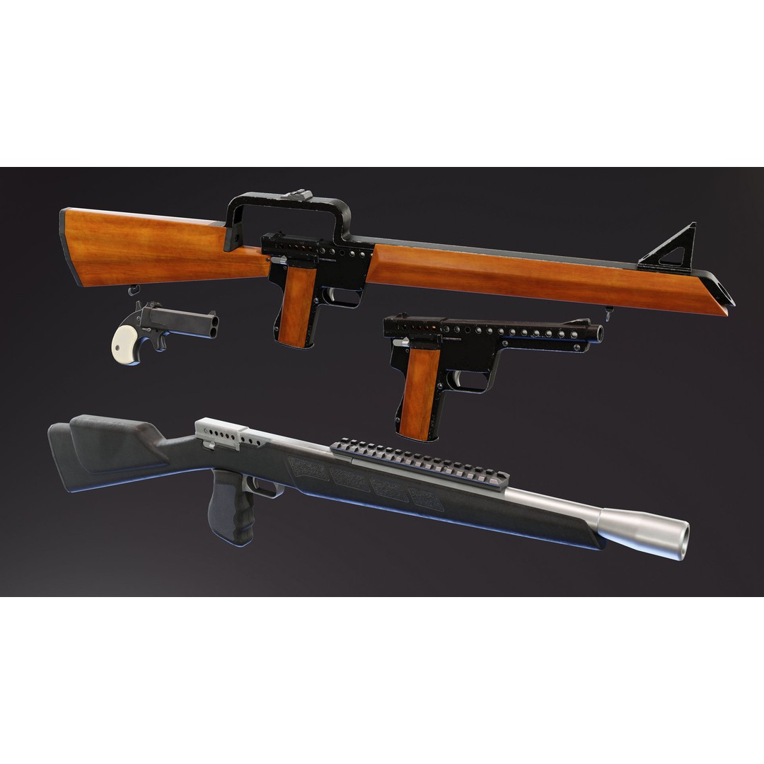 Gyrojet Weapons 3D Model – Low Poly Rigged Military Guns, FBX - View 5