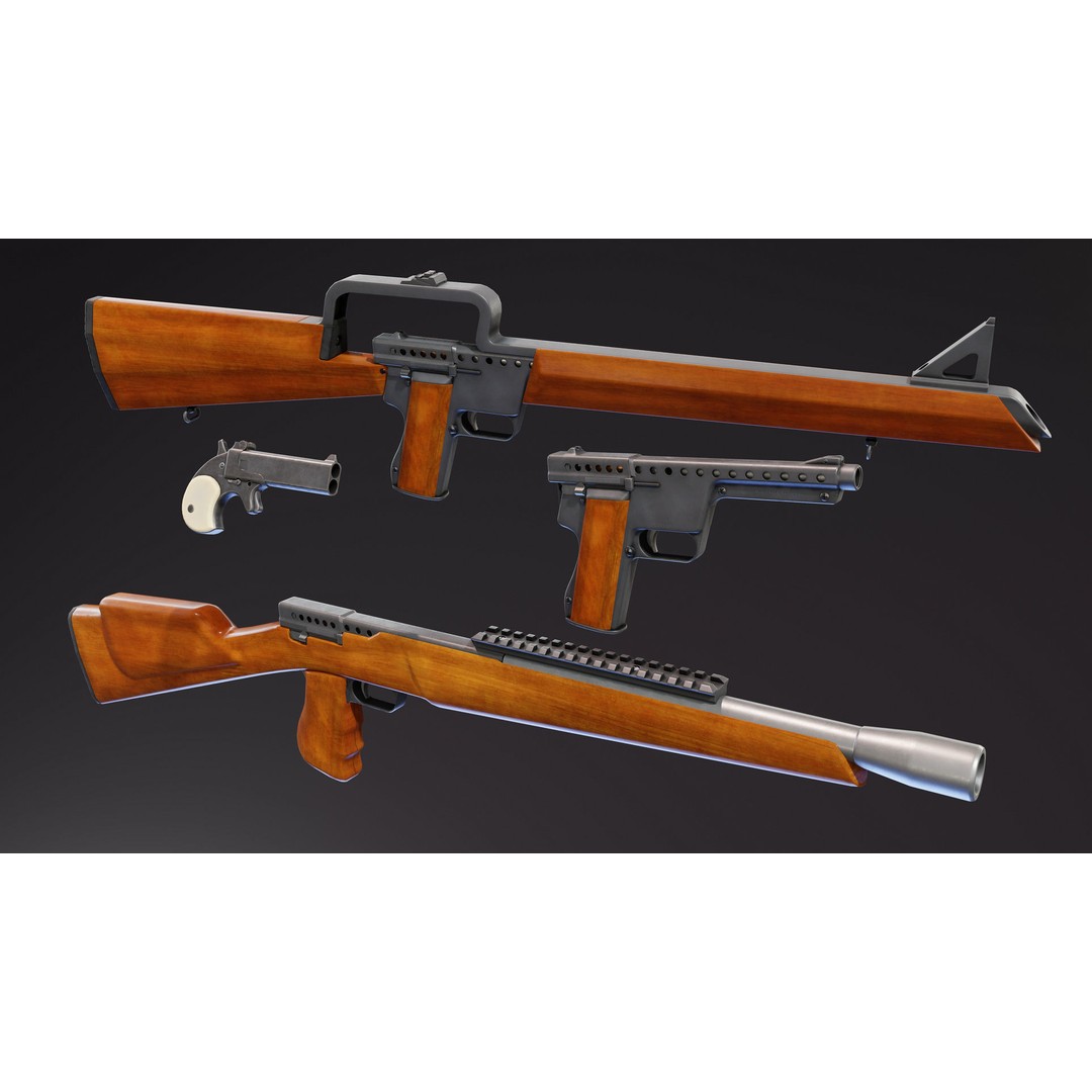 Gyrojet Weapons 3D Model – Low Poly Rigged Military Guns, FBX - View 6