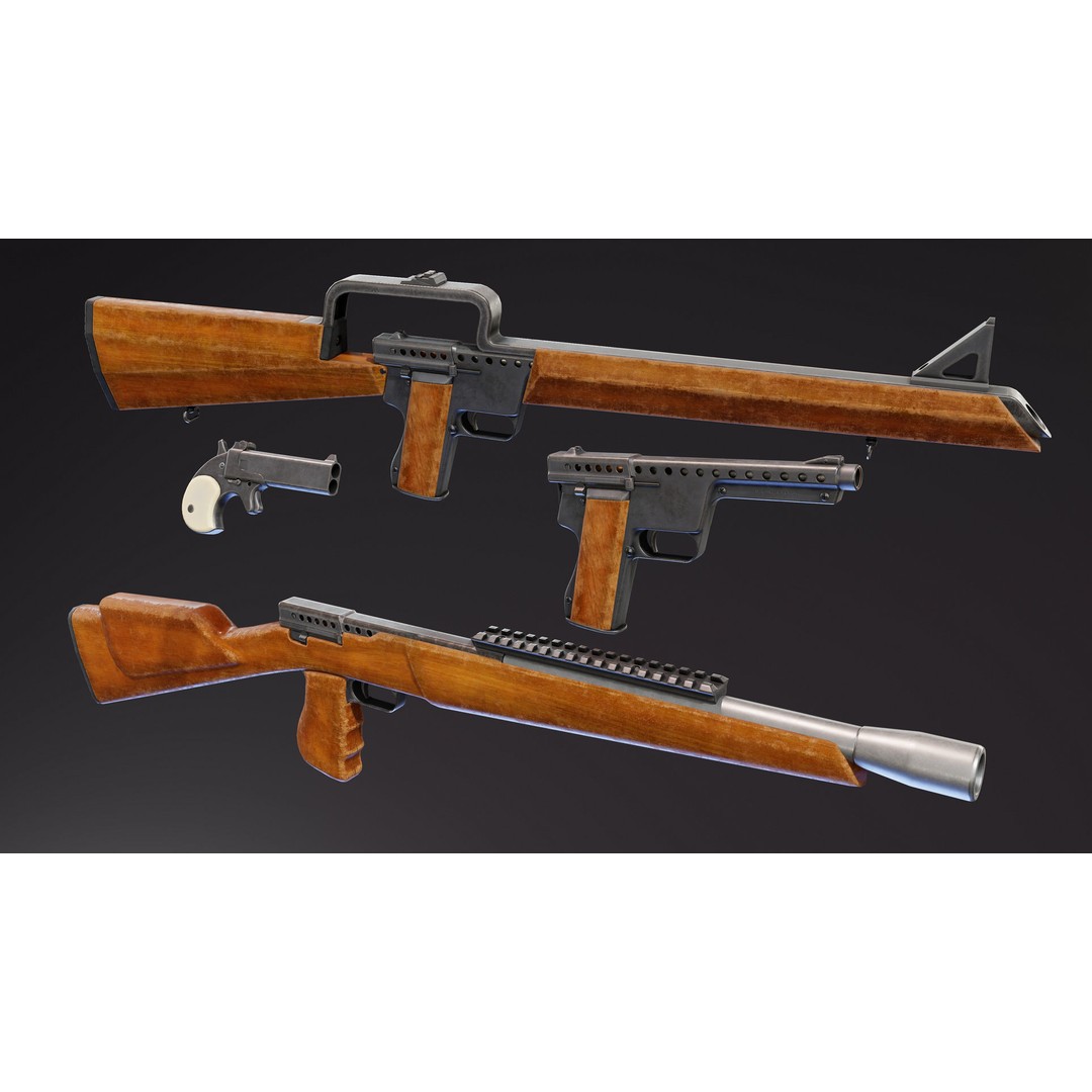 Gyrojet Weapons 3D Model – Low Poly Rigged Military Guns, FBX - View 7