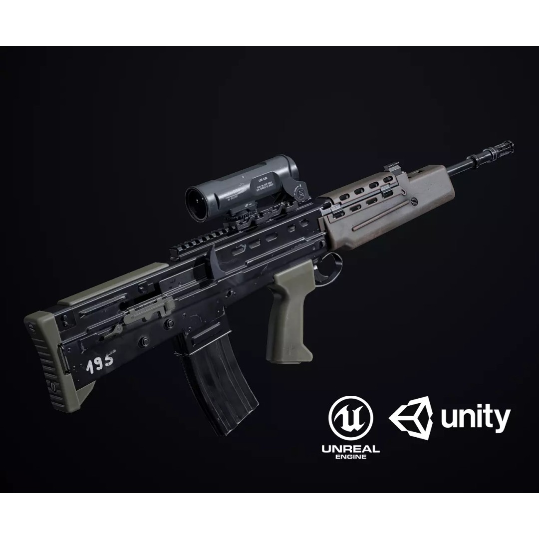 L85A2 3D Model – Low Poly Military Weapon, FBX, PBR Textures - View 2