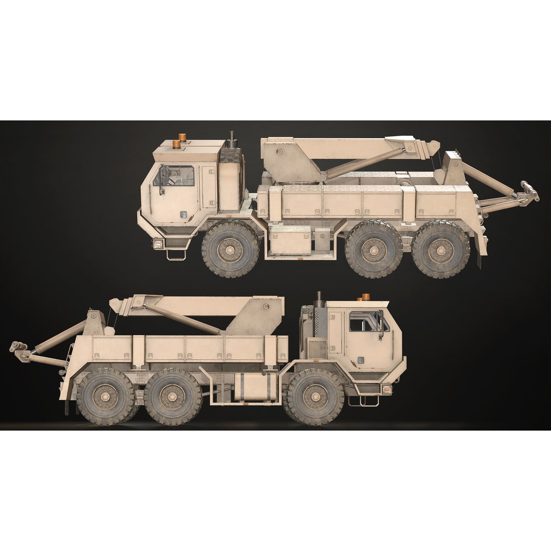 Military Wrecker Truck 3D Model – Low Poly Game-Ready Asset, FBX - View 10