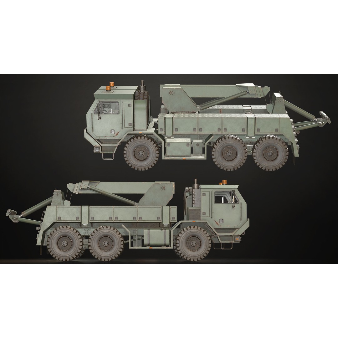 Military Wrecker Truck 3D Model – Low Poly Game-Ready Asset, FBX - View 11