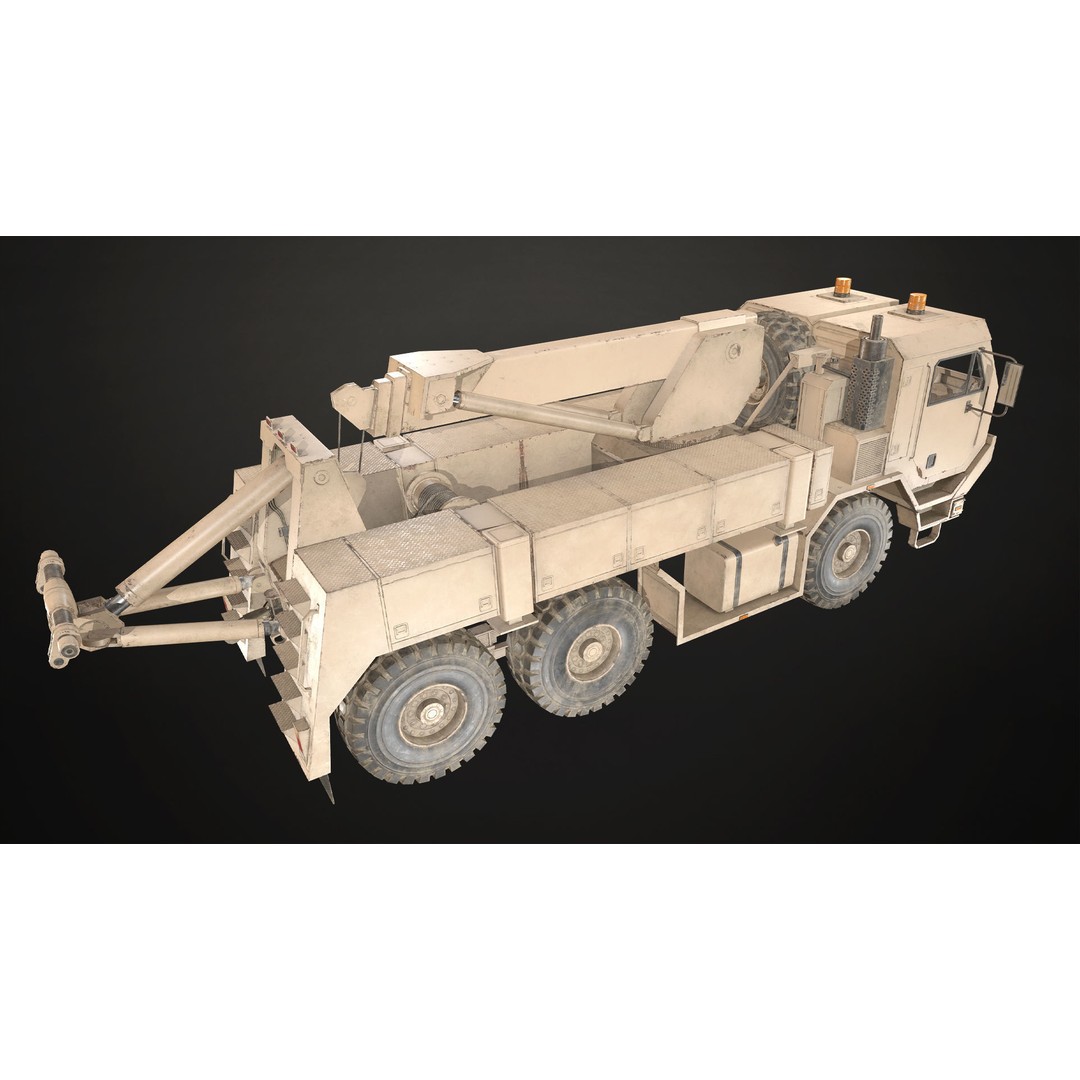 Military Wrecker Truck 3D Model – Low Poly Game-Ready Asset, FBX - View 4