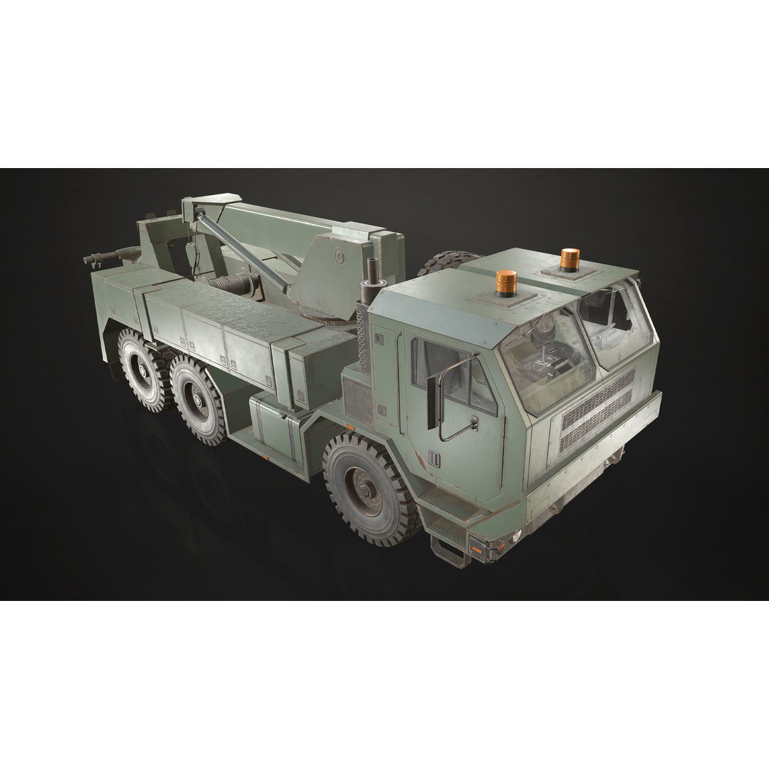 Military Wrecker Truck 3D Model – Low Poly Game-Ready Asset, FBX - View 7
