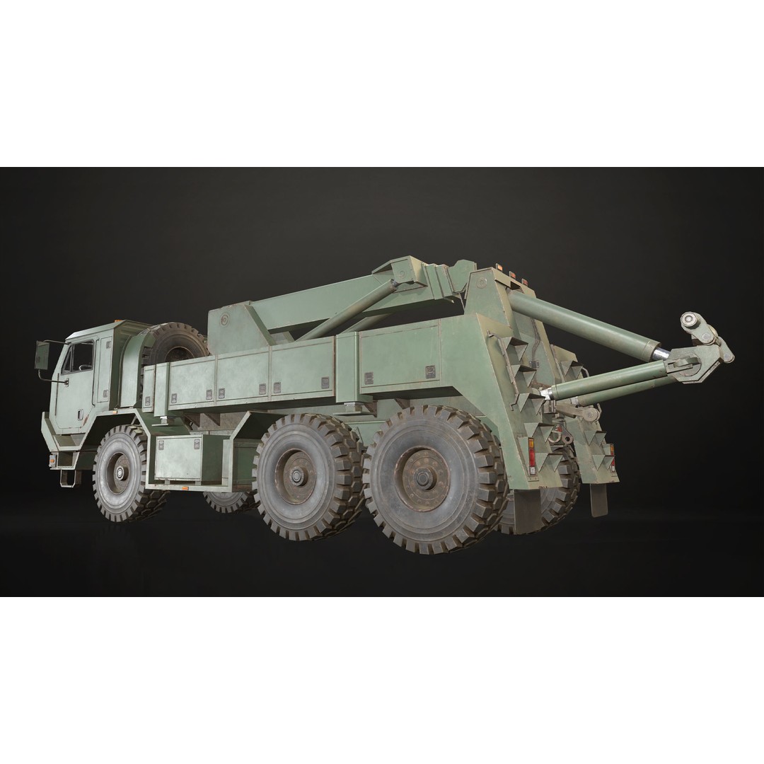 Military Wrecker Truck 3D Model – Low Poly Game-Ready Asset, FBX - View 9