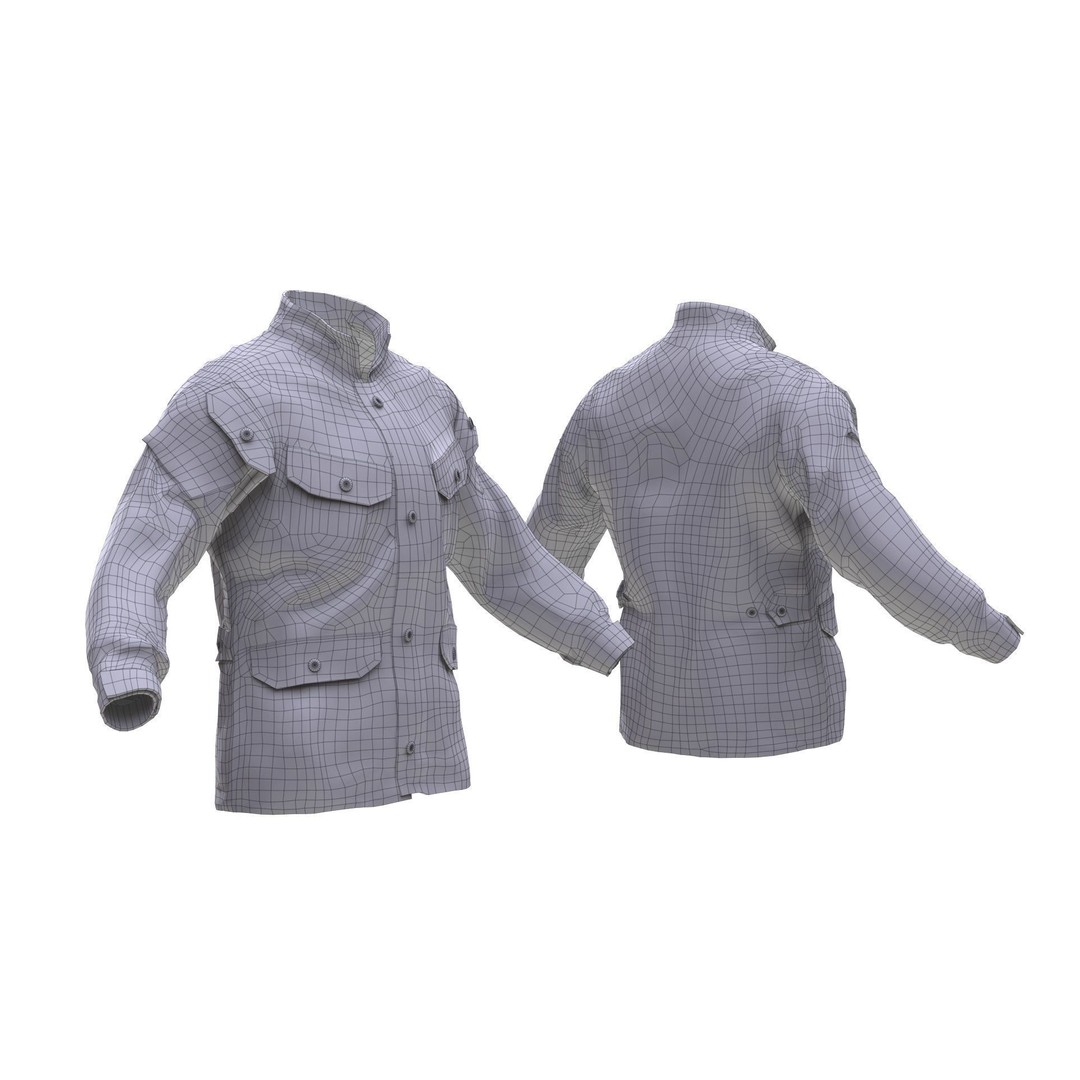 Jacket 3D Model – Low Poly Rigged Military Outfit, FBX, Blender - View 5