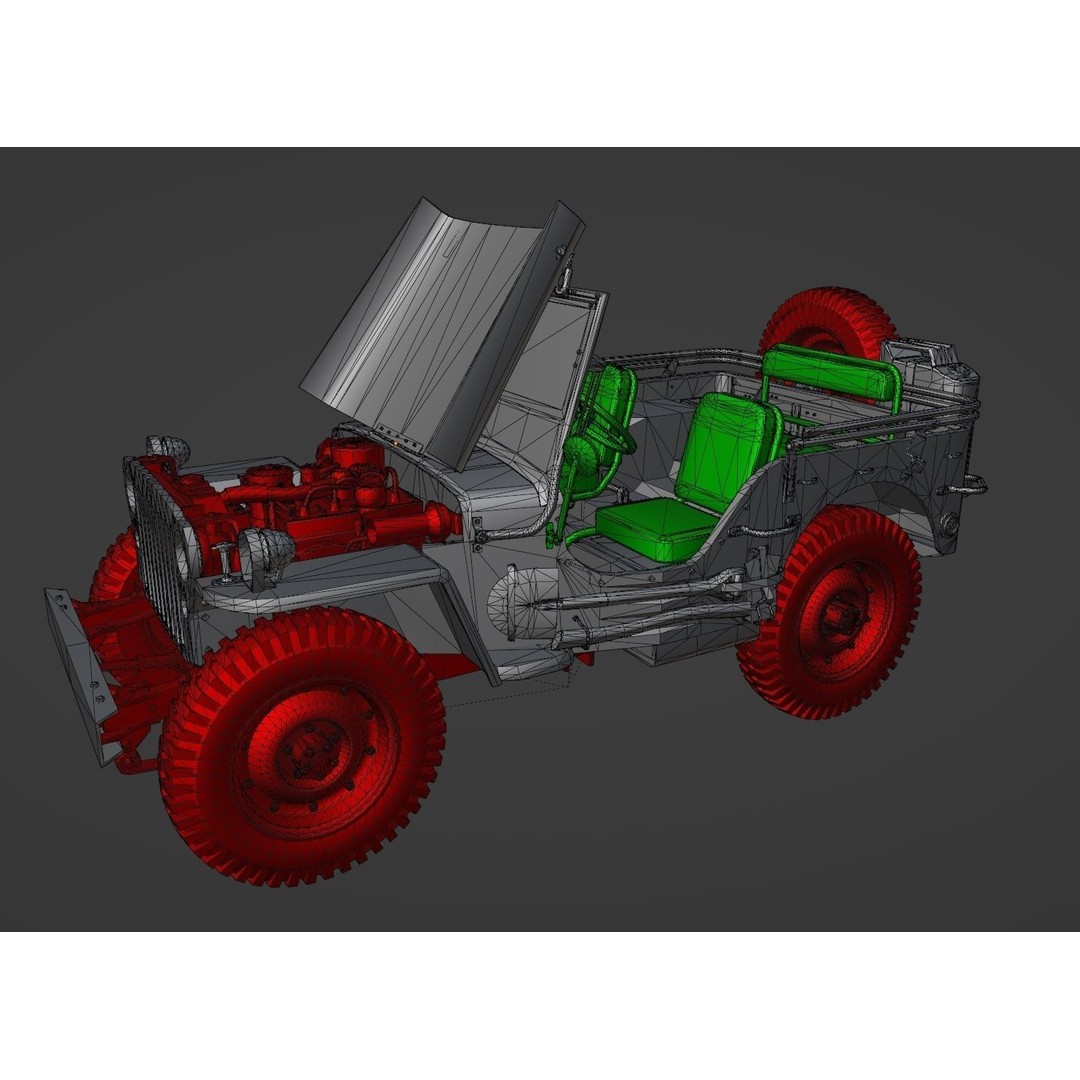 WW2 Jeep 3D Model – Low Poly Game Asset, PBR Textured, FBX - View 10
