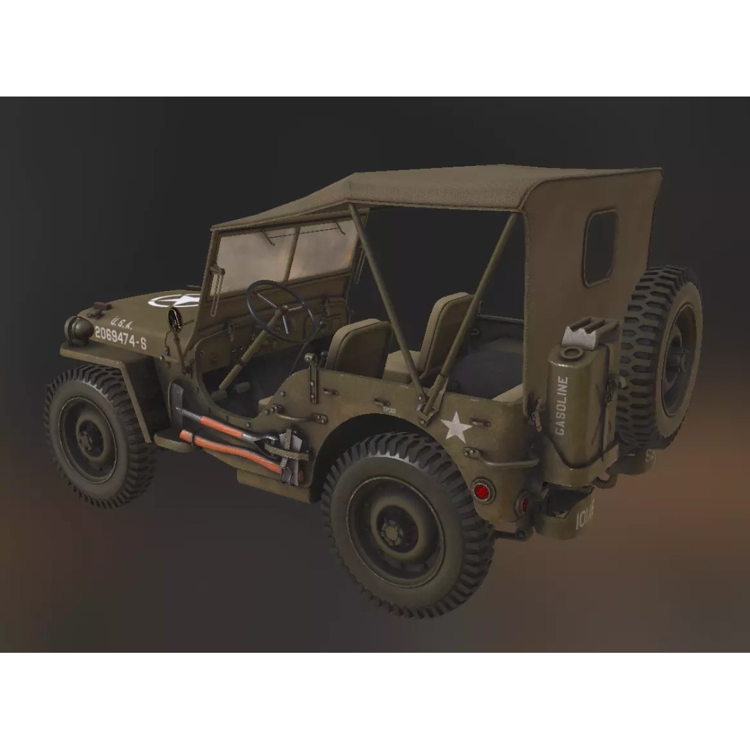 WW2 Jeep 3D Model – Low Poly Game Asset, PBR Textured, FBX - View 2