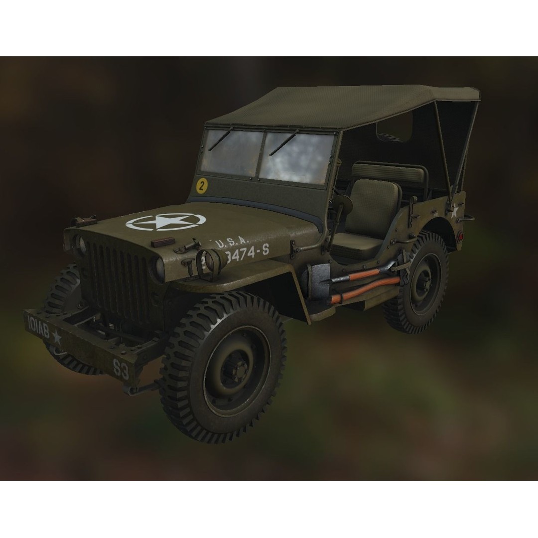WW2 Jeep 3D Model – Low Poly Game Asset, PBR Textured, FBX - View 3