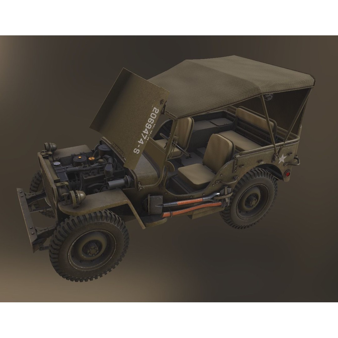 WW2 Jeep 3D Model – Low Poly Game Asset, PBR Textured, FBX - View 6