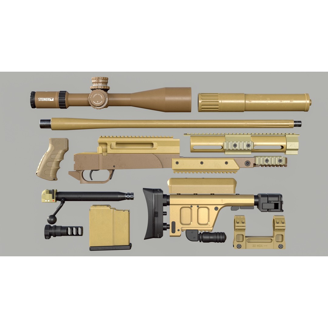 Haenel RS9 3D Model – Low Poly Game Ready Rifle, FBX - View 52