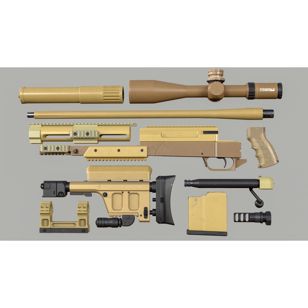 Haenel RS9 3D Model – Low Poly Game Ready Rifle, FBX - View 53