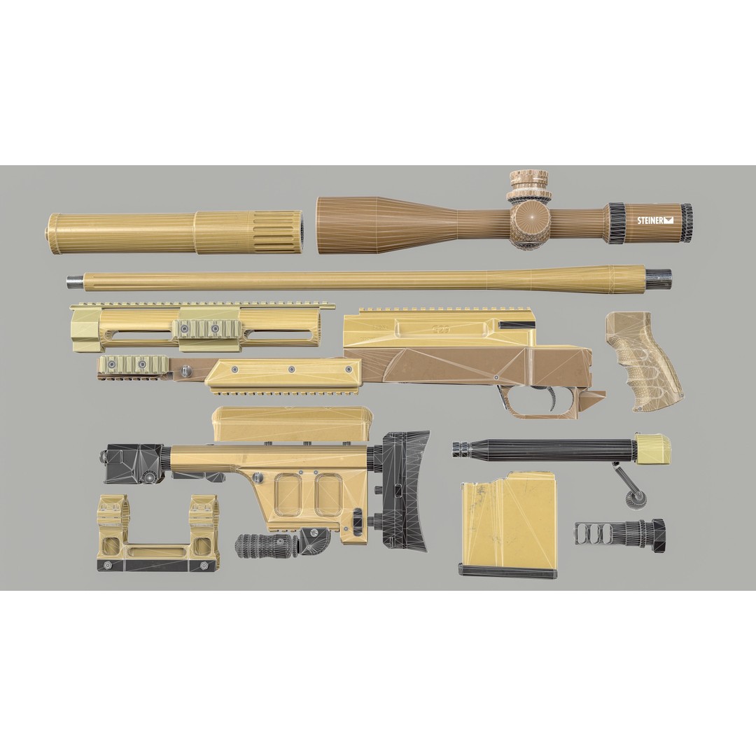 Haenel RS9 3D Model – Low Poly Game Ready Rifle, FBX - View 54