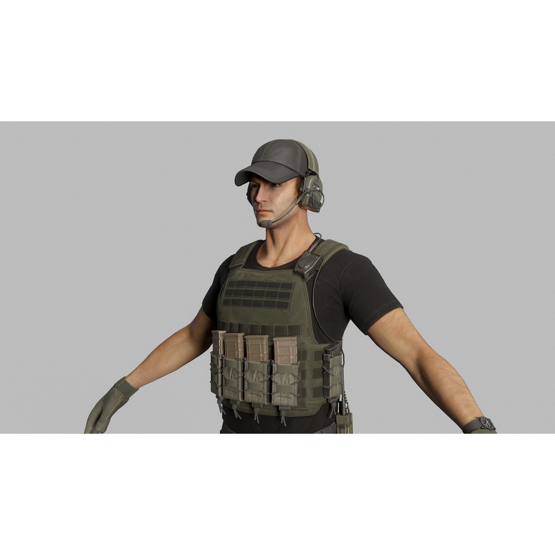 Modern US Soldier 3D Model – Low Poly Game-Ready Character, FBX, Blender - View 11