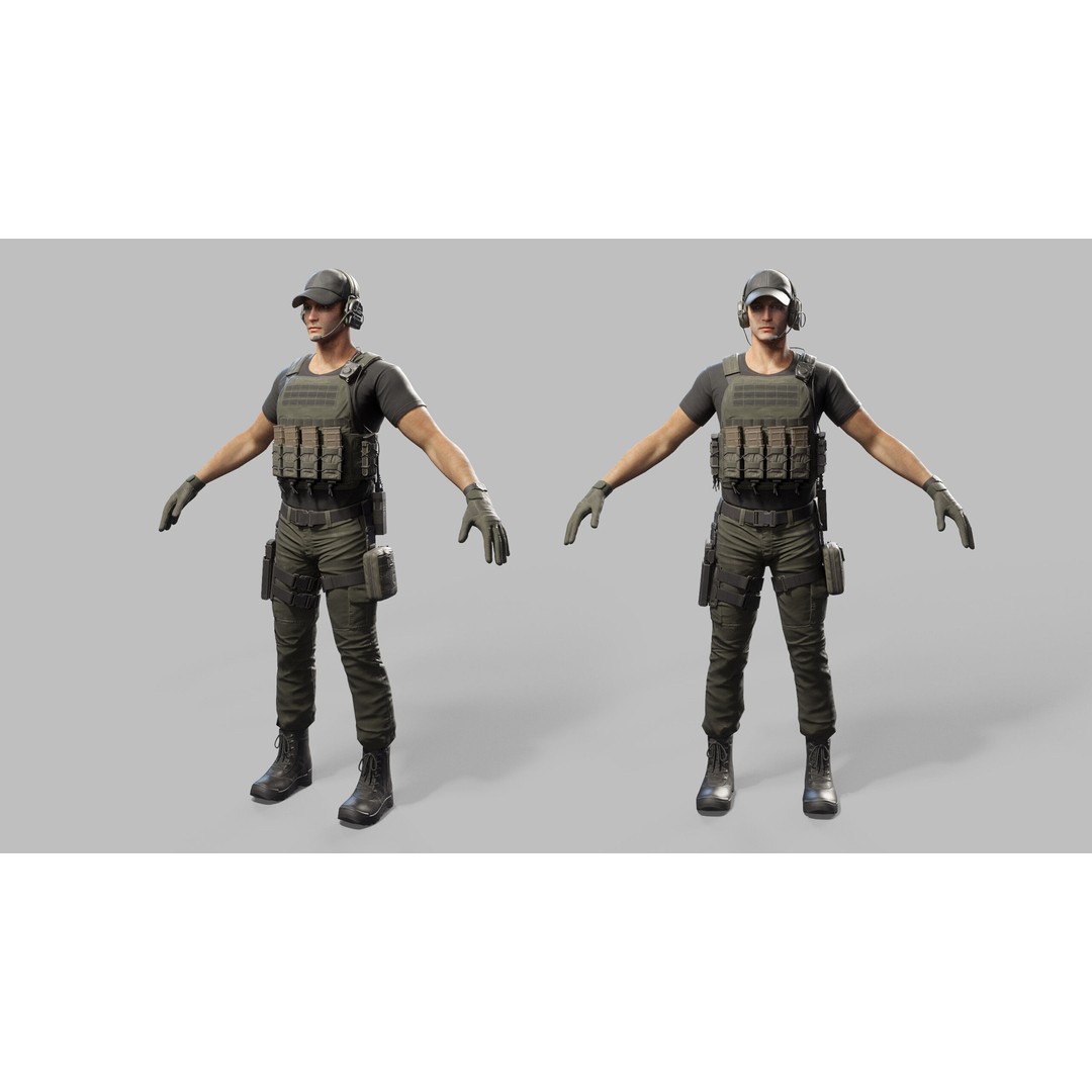 Modern US Soldier 3D Model – Low Poly Game-Ready Character, FBX, Blender - View 24