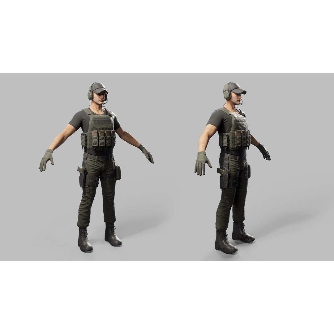 Modern US Soldier 3D Model – Low Poly Game-Ready Character, FBX, Blender - View 25