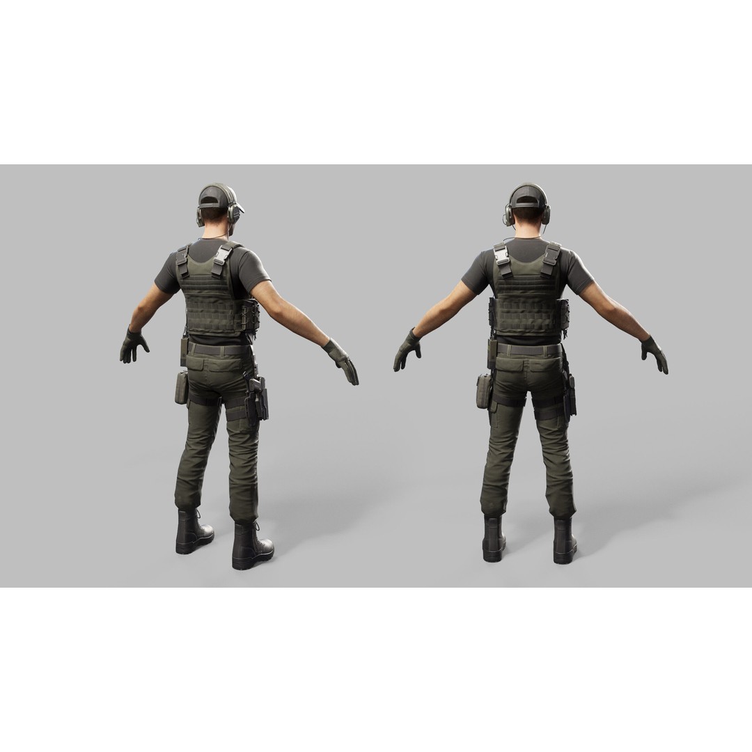 Modern US Soldier 3D Model – Low Poly Game-Ready Character, FBX, Blender - View 27