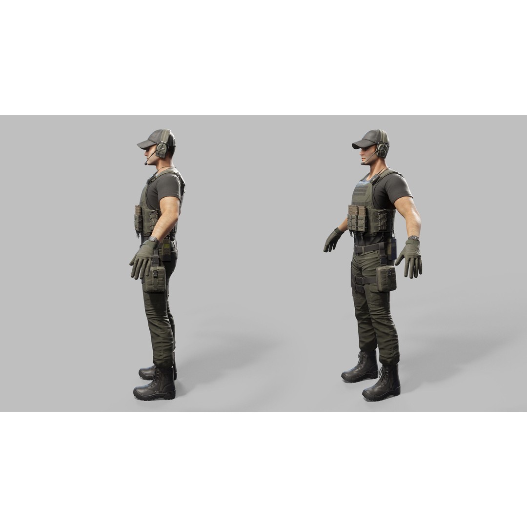 Modern US Soldier 3D Model – Low Poly Game-Ready Character, FBX, Blender - View 29