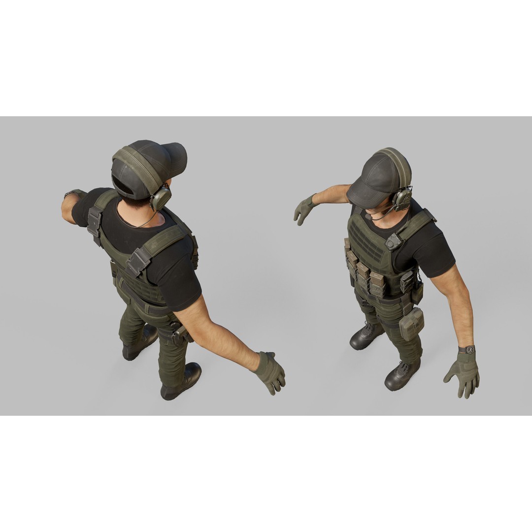 Modern US Soldier 3D Model – Low Poly Game-Ready Character, FBX, Blender - View 30