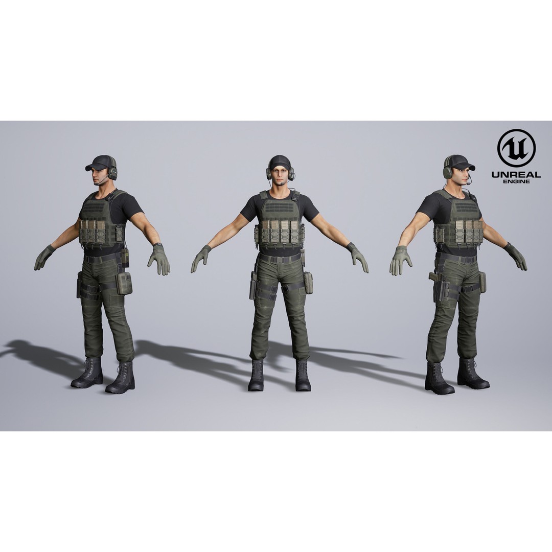 Modern US Soldier 3D Model – Low Poly Game-Ready Character, FBX, Blender - View 32