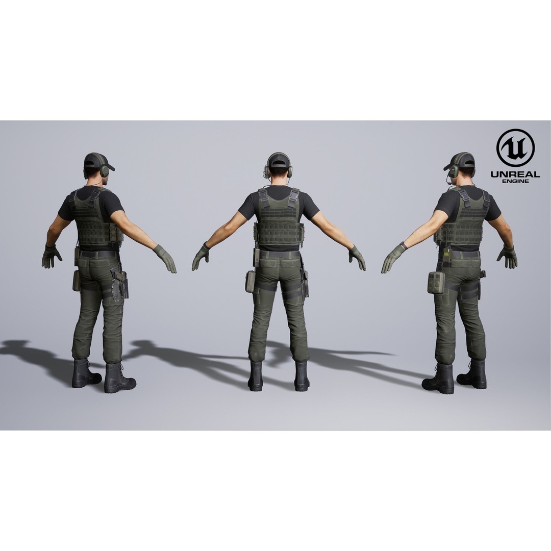 Modern US Soldier 3D Model – Low Poly Game-Ready Character, FBX, Blender - View 33