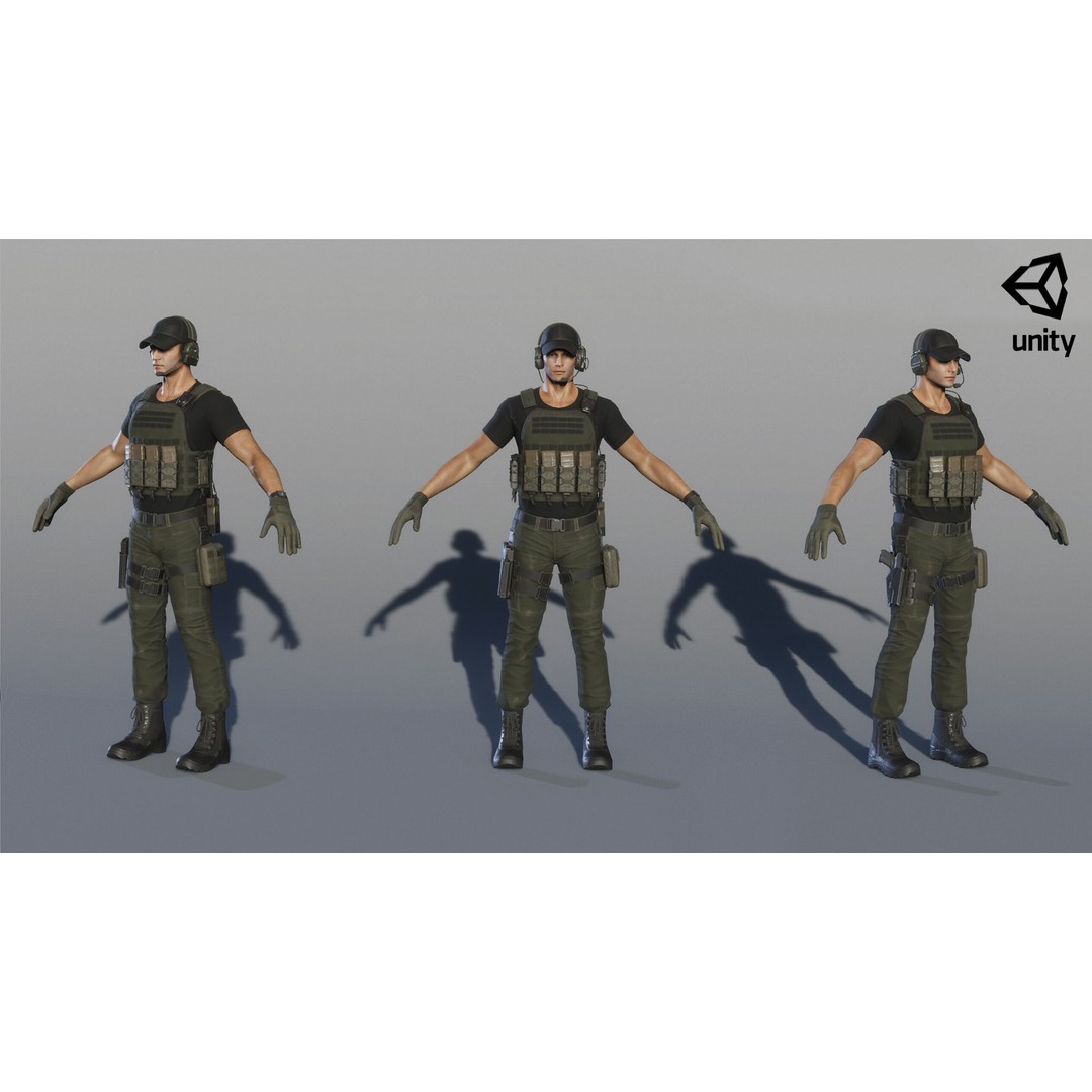 Modern US Soldier 3D Model – Low Poly Game-Ready Character, FBX, Blender - View 34