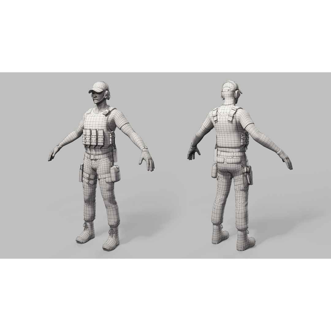 Modern US Soldier 3D Model – Low Poly Game-Ready Character, FBX, Blender - View 37