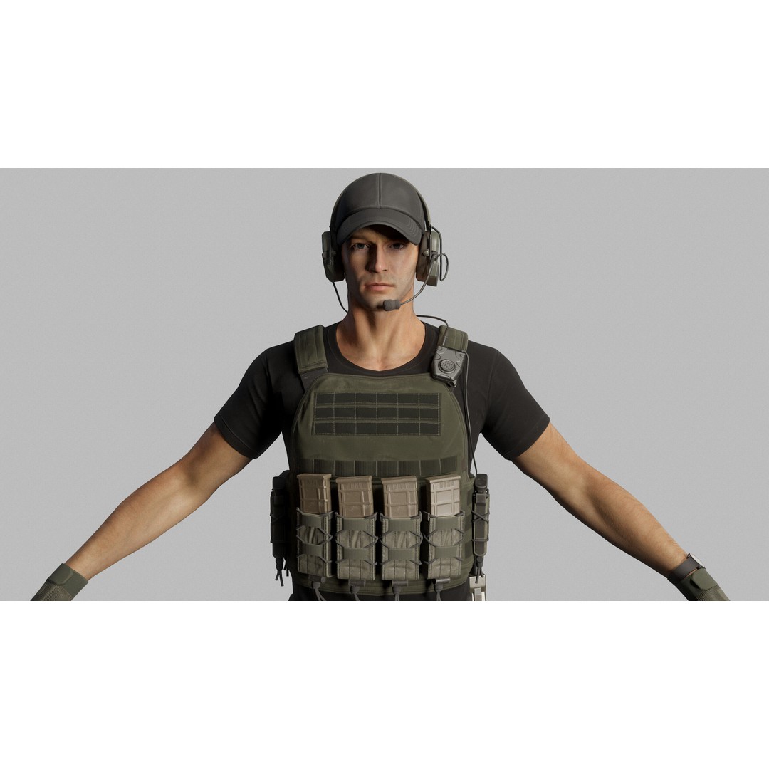 Modern US Soldier 3D Model – Low Poly Game-Ready Character, FBX, Blender - View 9