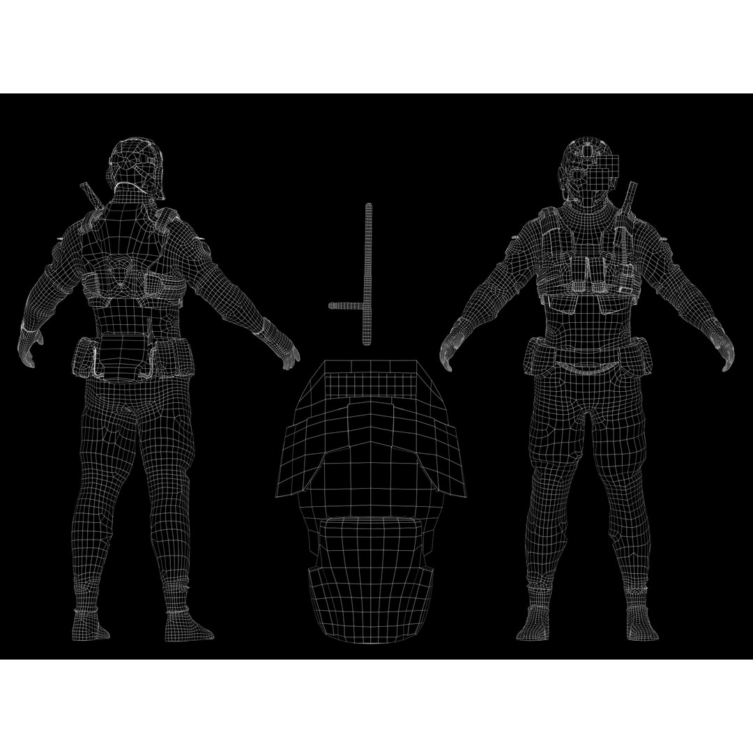 Sci-Fi Riot Soldier 3D Model – Low Poly Rigged Character, FBX, PBR