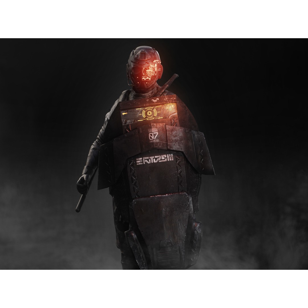 Sci-Fi Riot Soldier 3D Model – Low Poly Rigged Character, FBX, PBR - View 3