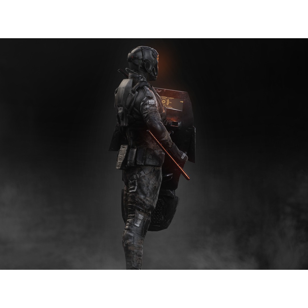 Sci-Fi Riot Soldier 3D Model – Low Poly Rigged Character, FBX, PBR - View 7