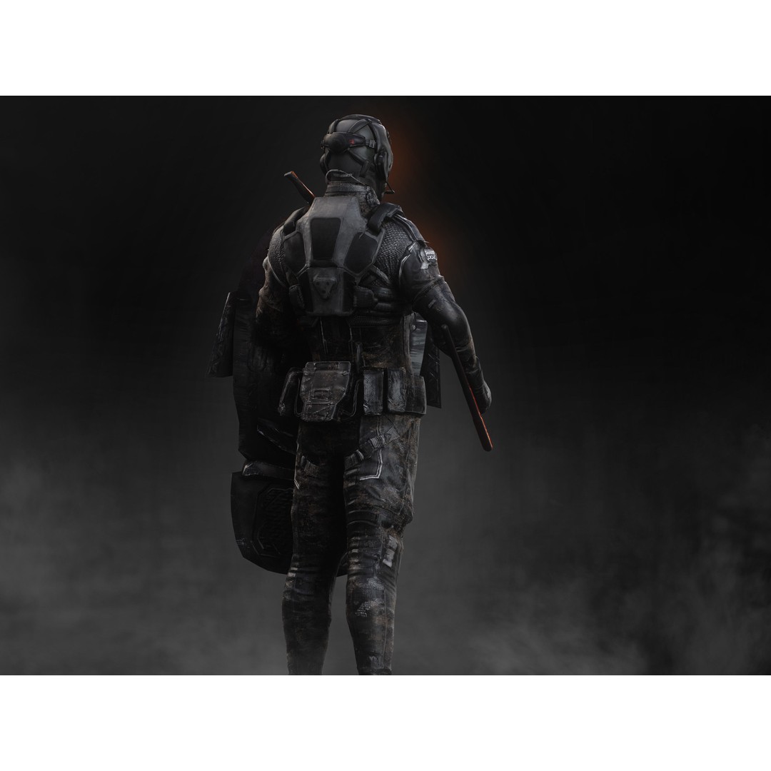 Sci-Fi Riot Soldier 3D Model – Low Poly Rigged Character, FBX, PBR - View 8